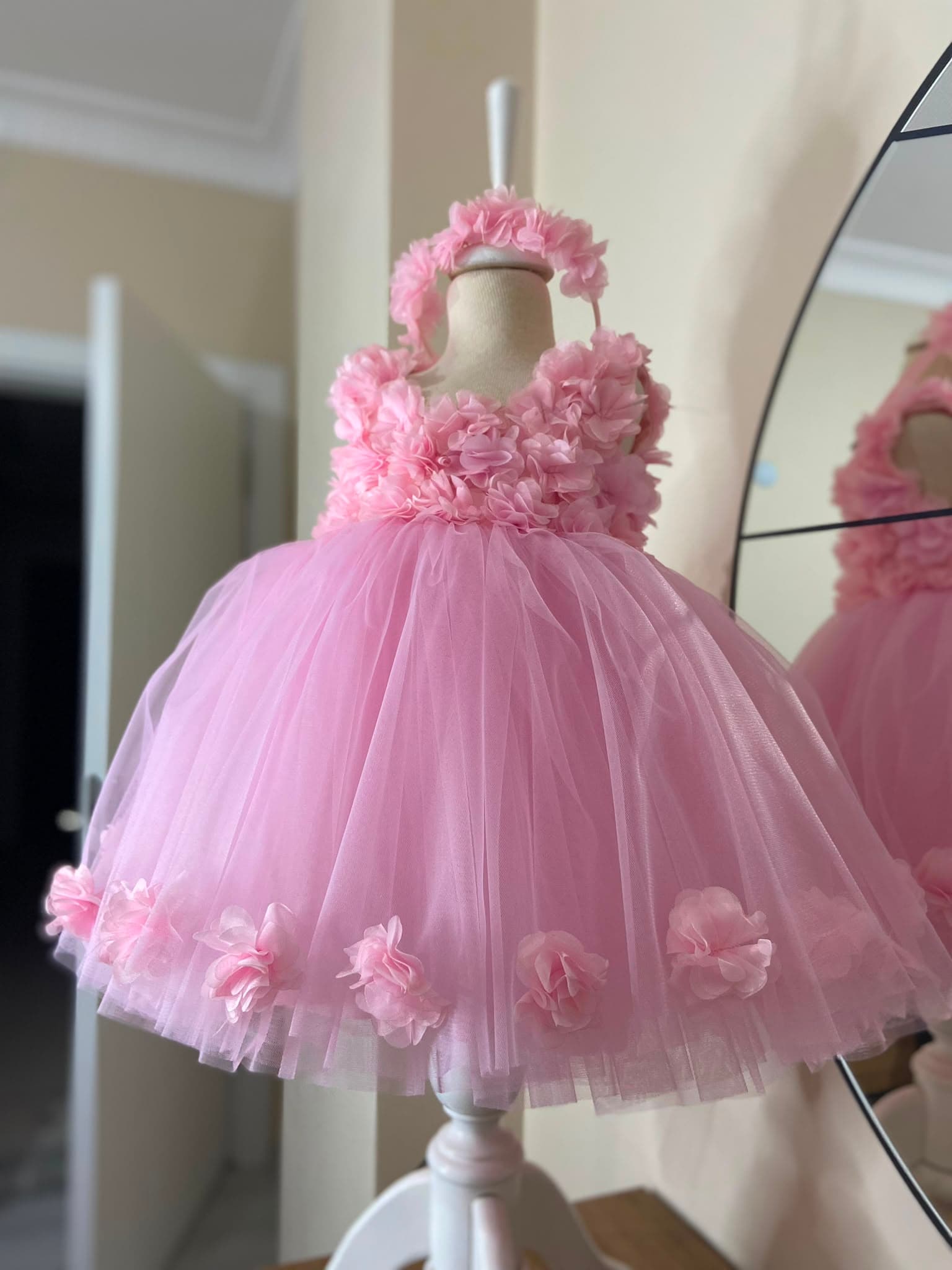 Pembe Çiçekli Tül Elbise 2